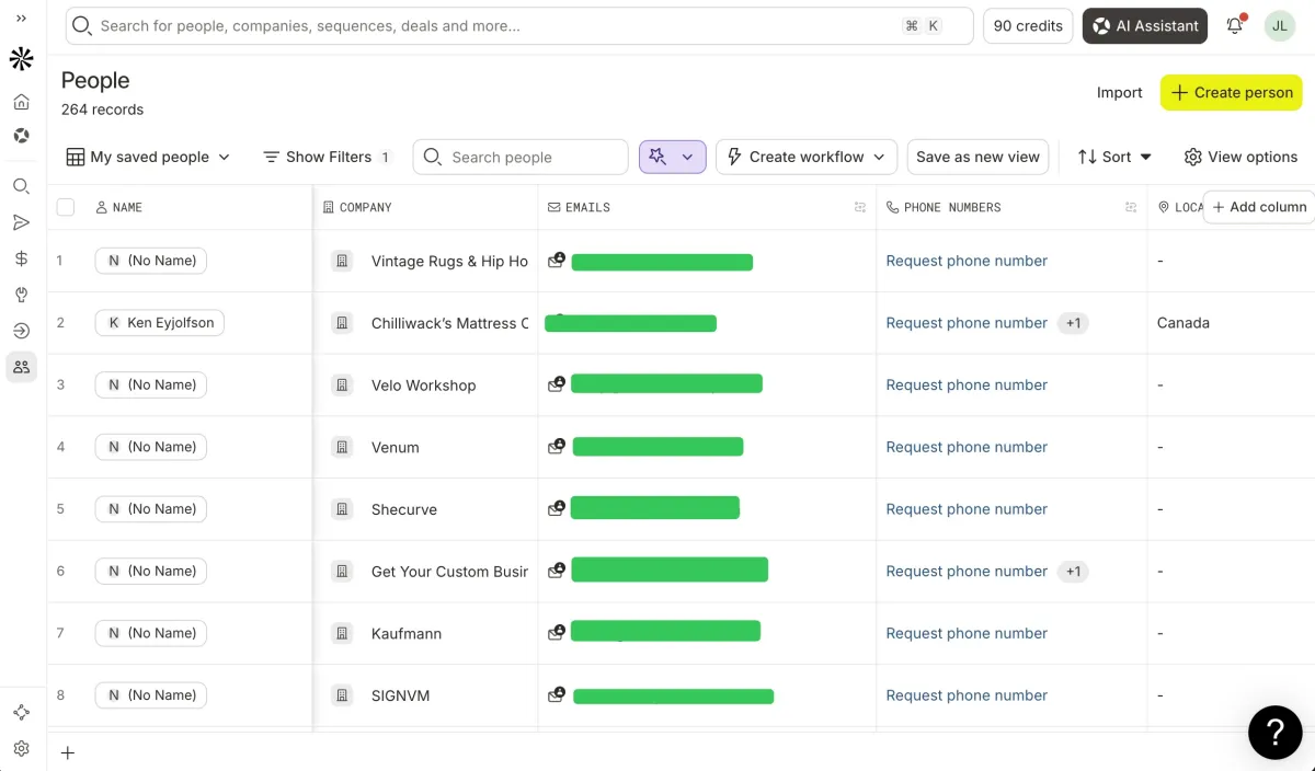 Ecommerce contacts from BootLeads in Apollo, emails redacted